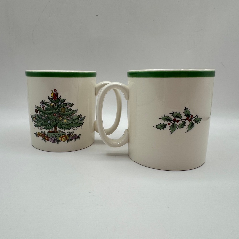 Spode Christmas Tree Mug Set 2 Cream Green S3324-A1 Made in England